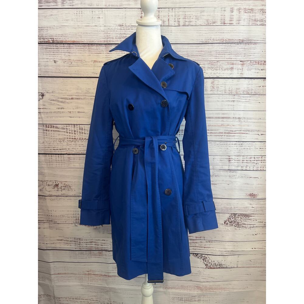 Kenneth Cole Reaction Womens Belted Rain Trench Coat Blue Size Small